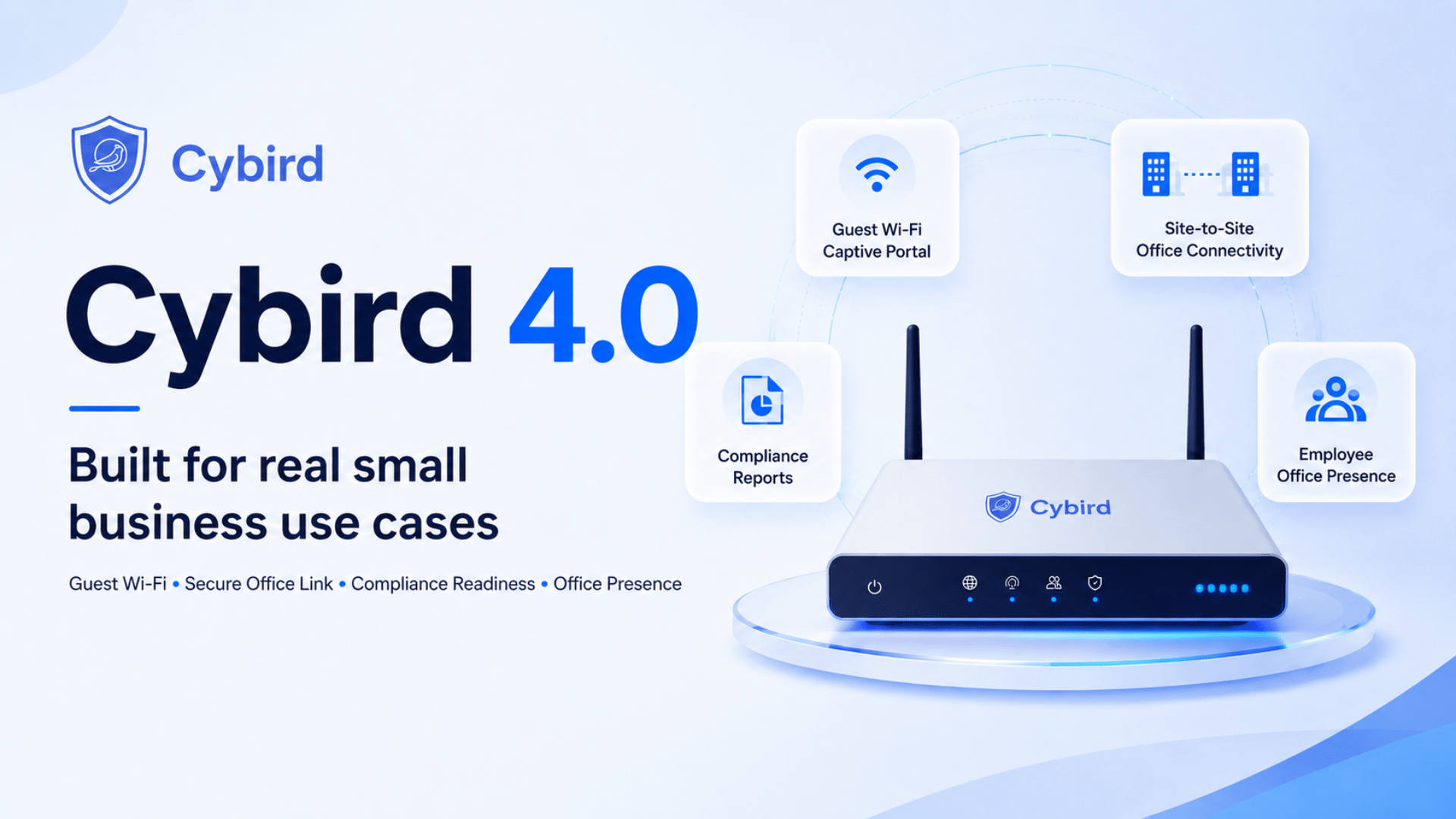 Cybird 4.0: Small Business Network Security Platform for Secure Wi-Fi, VPN, Compliance and Office Presence